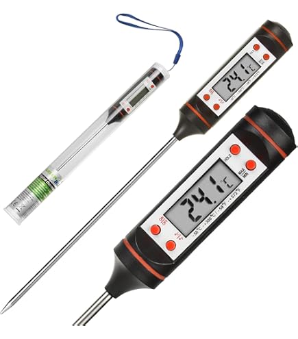 Uadme Suikerthermometer, chocolade-thermometer, digitaal, 2-in-1, helder display op de handgreep, 20-320 °C, voedselveilige siliconen spatel, afneembare sonde voor chocolade, jam, grill, vlees