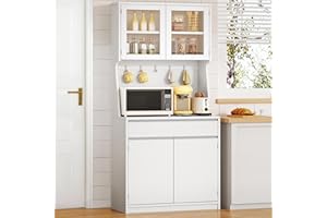 Hzuaneri Kitchen Cabinets, Tall Kitchen Cupboard with Countertop and Drawers, Freestanding Pantry Storage Cabinet, Adjustable Shelves, for Dining Room, Living Room, 40 × 75 × 180 cm, White, PT40003XV1