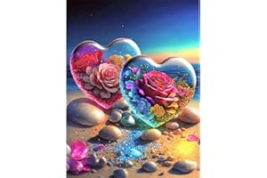 QENSPE 5D Diamond Painting Kit para Adultos, Rosa Amor Cristal Cuadro Diamante Flores Diamond Art Completo para Niños, DIY Rhinestones Bordado Punto de Cruz para Decoración Hogar 30x40cm