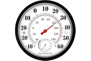 CHIVENIDO Thermometer Innen Außen - 25.4cm Raumthermometer Innen Außenthermometer Hygrometer, Thermometer mit Luftfeuchtigkeitsmesser Wandthermometer für Häuser, Gewächshäuser, Gärten