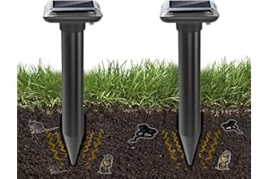 Solar Maulwurfschreck, Tefelan Maulwurf Vertreiber Ultraschall Marderschreck Mäusevertreiber Tiervertreiber für Vertreibung von Maulwürfen, Erdhörnchen, Wühlmäusen aus Gärten -Schwarz, 2 Stück