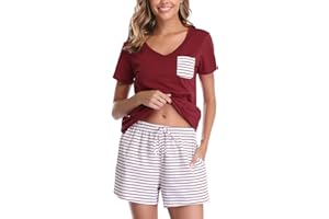 Vlazom Damskie zestawy piżam z dekoltem w serek miękka odzież domowa letnia piżama zestaw bawełniana bielizna nocna z krótkim rękawem z kieszeniami sznurkiem