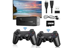 JOULLI M8 Game Stick, 4K Wireless Retro Game Console, USB Game Console Plug and Play TV Stick with 2 2.4G Game Controllers, Support 3500/10000+ Games, Support 4K HD Output (128G/20000 games)