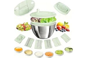 Souvik Centrifuga per Insalata 5L in Acciaio Inox – Asciuga Insalata Multifunzione con Coperchio, Pulsante Stop, Centrifuga per Lattuga con Scarico, Base Antiscivolo, Lavabile in Lavastoviglie
