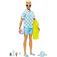 Barbie Blonde Ken Doll with Blue Button Down and Swim Trunks, Visor, Towel and Beach-Themed Accessories, HPL74