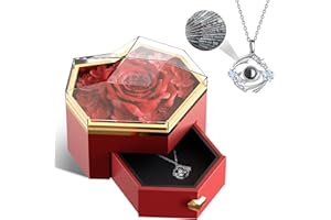 GABERLEE Eternal Real Rose Gift Box - 100 Languages I Love You Necklace - Women Rose Gifts for Valentine's Day, Birthday Gifts - Preserved Flowers Rose Gifts for Mom - Anniversary Birthday Gifts for Wife