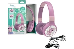 Lexibook, Disney Stitch, Casque Audio 2-en-1 Angel, Bluetooth & Filaire avec Micro et Boutons de contrôle, Pliable et Ajustable, Batterie Rechargeable Longue durée, Rose, HPBT010D1