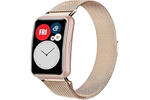 PaceBid Pasek kompatybilny z Huawei Watch Fit, regulowany pasek ze stali nierdzewnej, magnetyczny pasek do zegarka Quick Release zamiennik do Huawei Watch Fit-różowe złoto