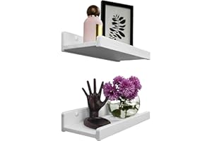 ‎WOOD WEDGE Handgearbeitet Wandregal Weiß 30 cm, Regal Wand Holz 2er-Set, Hängeregal Wandhalterung Regalbrett, Modern Schweberegal, Schmales Bilderleiste für Badezimmer, Wohnzimmer, Küche, Schlafzimmer