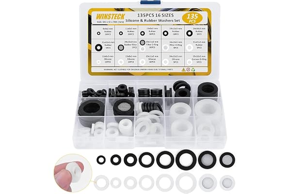 135 Pièces Rondelles en Silicone et Caoutchouc, 16 Tailles Joints d'étanchéité pour Robinet, Tuyau de Douche, Vanne, Pompe, Plomberie