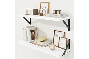 KovaScape svävande hylla, djup rustik bokhylla 60 x 20 cm, set om 2, tunga metallhållare, trävägghylla för vardagsrum, kök, hörn, arbetsrum