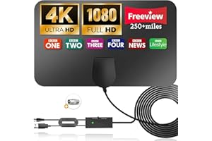 KUKUPOW Antenna TV Interna, Amplificatore Segnale TV, Amplificatore Antenna da Interno, Supporto Delle Modalità 4K 720p, 1080i, 1080p HD, Autonomia di 200-400 Miglia