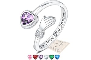 SFONI Sterling Silver Hug Rings, Love Heart Thumb Ring for Women I Love You Forever Gifts for Sister Friendship Jewellery Gift Engraved Words Adjustable Open Ring Cubic Zirconia with Gift Card & Box