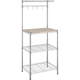 Amazon Basics 3 Kitchen Shelf with Wooden Boards, 45.7 D x 61 W x 151 H cm, Chrome, Beige