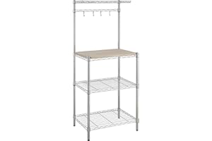 Amazon Basics Kitchen Storage Baker's Rack with Wood Table, 61 cm Wide, Chrome/Beige