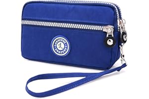 LassZone Wristlets Wallets for Women Nylon Clutch Bag Mobile Phone Purse Smartphone Bag Ladies 3 Layer Zipper Handbag with Detachable Wrist Strap for Cellphone Card Cash