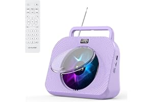 Gueray Reproductor de CD Reproductor CD Bluetooth con Cubierta Antipolvo Música para Dormir temporizadores Control Remoto Radio Altavoces incorporados Salida de Entrada USB AUX Tarjetas TF Morado