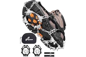 Sportneer Steigeisen Eisstollen Traktion, 19 Spikes Edelstahl Anti-Rutsch EIS Schnee Grips für Schuhe Stiefel, Sicherer Schutz für Gehen, Joggen, Angeln, Wandern