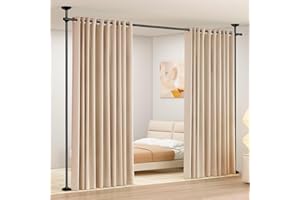 WELDUN Pręty do zasłon do przegrody, stojący drążek do draperii, bez wiercenia, samodzielne karnisze, wytrzymałe pionowe wsporniki do zasłon napinających, 227-312 cm. (wys.) 71-178 cm. (szer.), czarne