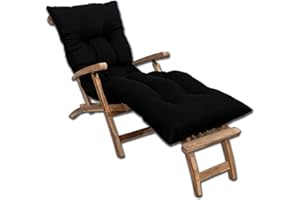 Bananair - Coussin Bain de Soleil Chaise Longue - Épais, Ultra Confortable, Design Matelassé - Fabriqué en France - Matelas Transat avec Scratchs, Facile à Installer (185x60x15 cm, Noir)
