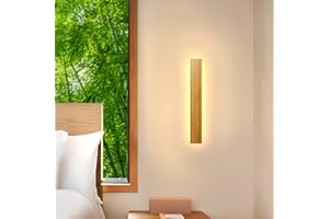 AOEH Lampada Da Parete Interno Led Applique Da Parete In Legno Lampade Da Muro Lunga In Bambù Luci Da Parete Legno 12w 3000k Moderno Lampada A Muro Per Camera Da Letto,Soggiorno,Corridoio,Scale,30cm