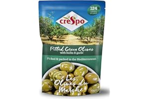 Crespo Pitted Green Olives with Herbs and Garlic, 70g (Pack of 8)