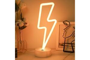 JEMESI Luces de neón con forma de rayo, luz nocturna para dormitorio, luces nocturnas LED, alimentadas por batería/USB con base para dormitorio, cumpleaños, bar, fiesta, regalos para niños (blanco
