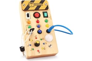 KONIJIWA Montessori Busy Board Activity Board a partir de 1 año, juguete de madera con interruptor de luz LED juguete sensorial para bebés y niños pequeños a partir de 1, 2 y 3 años