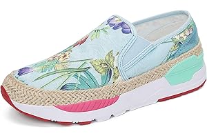 Dannto Mocasines de Arte para Mujer Bordado Floral Barco Zapatillas sin Cordones para Caminar