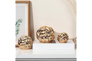 Gold Knot Decor 3 Pcs Set, Ceramic Decorative Accents for Coffee Table and Bookshelf, Modern Minimalist Home Decor, Stylish Link Design, 3 Sizes