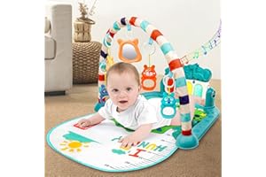 BOMPOW Baby Play Mat with Music and Lights, Play Piano Gym, Early Development Activity Baby Play Mat Toy Gift for Babies Blue