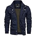 CRYSULLY Mens Fashion Fall Stand Collar Windbreaker Cargo Lightweight Field Jacket Navy Blue