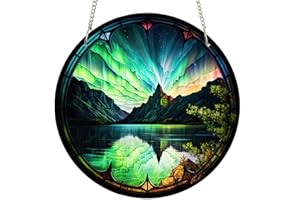 ZZHAOYI 11.8'' Aurora Acrylic Window Hanging, Polar Lights Wall Art Acrylic Panel Nature Landscape Aurora Borealis Home Decor Stained Wall Art for Office Library Decoration (Polar Lights)