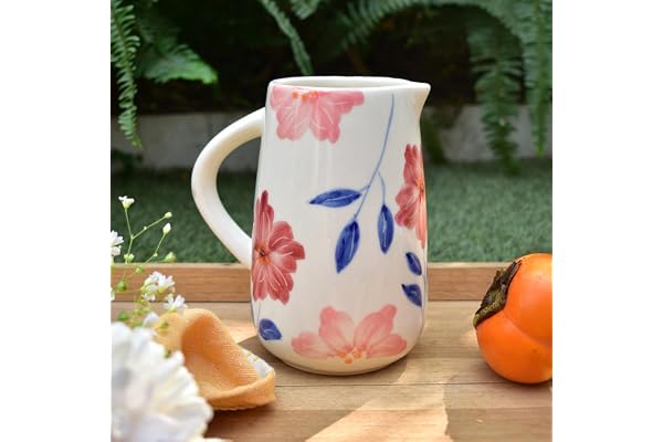 QSHI Studio Handmade Ceramic Jug Milk & Water Jugs for Dining Table Kitchen Juice Serving Pitcher - 800 ML (Multi)