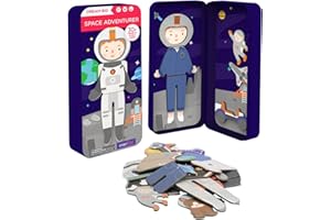 mierEdu Magnetic Dress Up, Dress-Up Dolls Playset, Pretend Play Magnetic Case, Travel Tin Magnetic Dress Up, 30+ Pieces Puzzle for Ages 3-5, Plane Games for girls boys kids, Birthday Gift - Adventurer