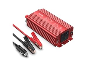 BESTEK 500W Pure Sine Wave Power Inverter DC 12V to AC 230V 240V with 4.2A Dual Smart USB Ports Car Adapter Red