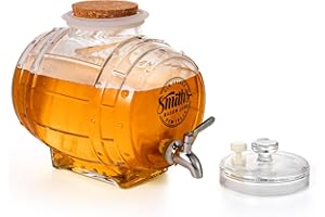 Smiths Mason Jars 5L réfrigérateur distributeur d'eau avec robinet en acier et couvercle en verre - idéal pour les eaux infusées et les jus de fruits