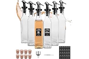 FNLLC Bouteille d'huile en verre épais sans plomb 6X250ML, distributeur d'huile pour cuisine et BBQ, buse d'huile et bouchon en liège avec une bonne étanchéité à l'air