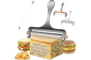 TOPULORS Cheese Slicer Cutter Stainless Steel Wire for Mozzarella, Cheddar, Gouda, and More Block Cheese - Heavy Duty Slicer with 1 Extra Replacement Cutting Wire - Gunmetal Gray