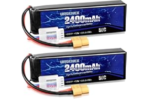 URGENEX 11.1 V 2400 mAh Lipo Battery 50C High Discharge Rate 3S RC Batteries with XT60 Plug Fit for RC Car Truggy RC Airplane, FPV Drone, UAV Quadcopter and Helicopter 2 Pack