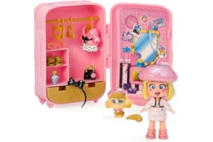 KOOKYLOOS Elle’s Suitcase – Maleta para muñecas con más de 14 accesorios de moda y muñeca exclusiva con 3 expresiones divertidas. Incluye ropa, accesorios y zapatos, perchas y una mascota exclusiva