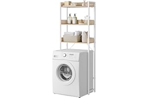 ‎EUGAD EUGAD Waschmaschinenregal, für Badezimmer Waschküche, Waschmaschinenschrank über Waschmaschine Toilette, mit 3 Ablagen, Platzsparend, Industrie-Stil, 63x166,5x25 cm, Helle Eiche+Weiß