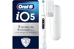 Oral-B Brosse A Dents Electriques iO 5 Blanche, 5 Modes De Brossage Dont Blancheur, Capteur De Pression Sur Les Gencives, Brossettes De Rechange Oral B, Etui De Voyage