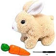 LYINUR Interactive Rabbit Toy with Carrot, Easter Bunny Toy Pet Hopping Plushie, Realistic Walking and Talking Jumping Rabbit Toys, Cute Funny Plush Stuffed Bunny Pal for Birthday, Yellow