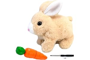 LYINUR Interactive Rabbit Toy with Carrot, Easter Bunny Toy Pet Hopping Plushie, Realistic Walking and Talking Jumping Rabbit Toys, Cute Funny Plush Stuffed Bunny Pal for Birthday, Yellow
