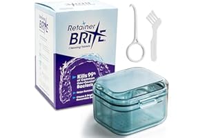 UK BEST BRANDS Retainer Brite Cleaning Kit Including 96 Tablets (3 Month Supply) and Case - Retainer Box Ideal for retainers, mouthguard, dentures, invisalign. Removes Plaque and Tartar. (Blue)