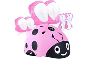 LANOVAGEAR Kask dziecięcy z ochraniaczami na kolana, ochraniacze na łokcie, nadgarstki, zestaw ochraniaczy, kask dziecięcy 7 w 1, do jazdy na deskorolce, rowerze, skuterze, deskorolce, deskorolce