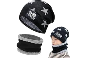 Gxlaihly Gorro de invierno para niños,Conjunto de Gorro de Punto Invierno Térmico y Bufanda para Niños,Gorra con bufanda de punto con Forro de Lana para Niños y Niñas, 4-15 años