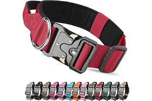 Taktiskt hundhalsband med kontrollhandtag, stora hundhalsband, justerbart vadderat nylon för medelstora hundar, stor träning (röd, XL)
