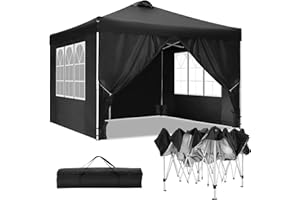 TOOLUCK Barnum Pliant 3x3m Tonnelle Pliante 3x3 Tonnelle de Jardin Imperméable Professionnel Tente Reception avec 4 Côtés, Sacs de Sable, Air Évents, Noir